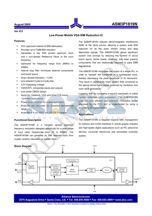 ASM3I1819NF-08-ST datasheet - Low Power Mobile VGA EMI Reduction IC