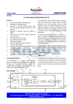 ASM3I1819NF-08-ST datasheet - Low Power Mobile VGA EMI Reduction IC