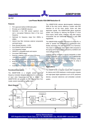 ASM3I1819NG-08-TR datasheet - Low Power Mobile VGA EMI Reduction IC