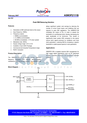 ASM3I2111BG-08SR datasheet - Peak EMI Reducing Solution