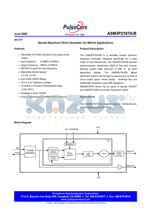ASM3I2187AG-08TT datasheet - Spread Spectrum Clock Generator for Mobile Applications