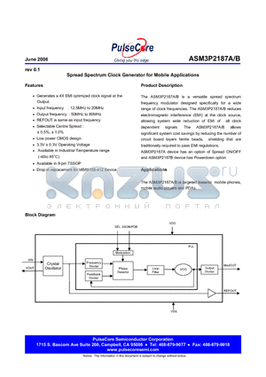 ASM3I2187BG-08TR datasheet - Spread Spectrum Clock Generator for Mobile Applications