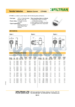 CTP4562-12 datasheet - Toroidal Inductors Medium Current