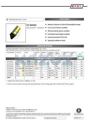 107-305-04 datasheet - PCB MOUNTING LEDs -  3mm