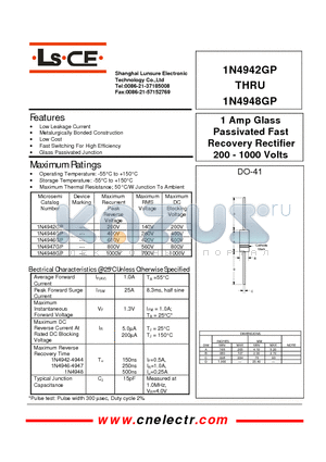 1N4944GP datasheet - 1 Amp Glass Passivated Fast Recovery Rectifier 200-1000 Volts