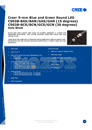C503B-GCN-CZ0A0781 datasheet - Cree^ 5-mm Blue and Green Round LED