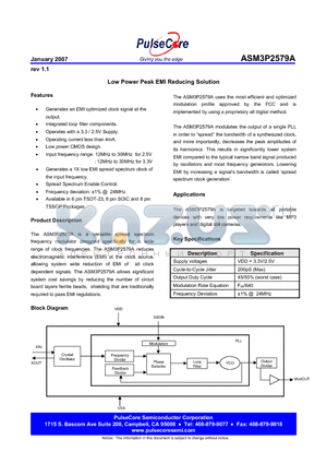 ASM3I2579AG-08SR datasheet - Low Power Peak EMI Reducing Solution