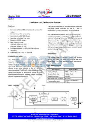ASM3I2598AG-06-OR datasheet - Low Power Peak EMI Reducing Solution