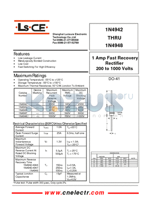 1N4946 datasheet - 1 Amp Fast Recovery Rectifier 200 to 1000 Volts