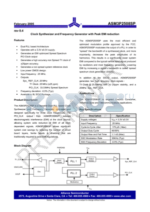 ASM3I2508SP-08SR datasheet - Clock Synthesizer and Frequency Generator with Peak EMI reduction