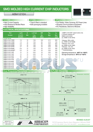 AISM-1210H-151K datasheet - SMD MOLDED HIGH CURRENT CHIP INDUCTORS