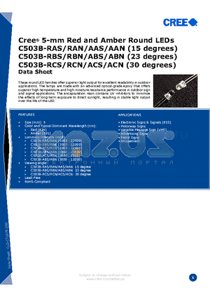 C503B-RCN-CW0X0AA1 datasheet - Cree^ 5-mm Red and Amber Round LEDs