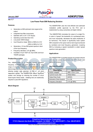 ASM3I2759AF-08ST datasheet - Low Power Peak EMI Reducing Solution