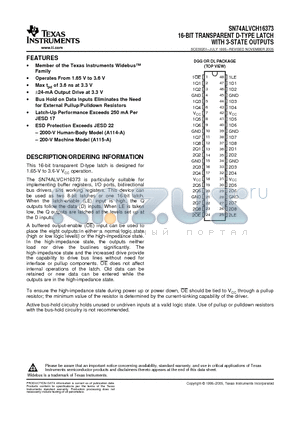 74ALVCH16373DGGE4 datasheet - 16-BIT TRANSPARENT D-TYPE LATCH WITH 3-STATE OUTPUTS