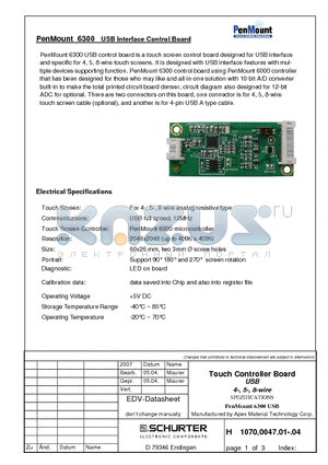 1070.0047.02 datasheet - Touch Controller Board USB