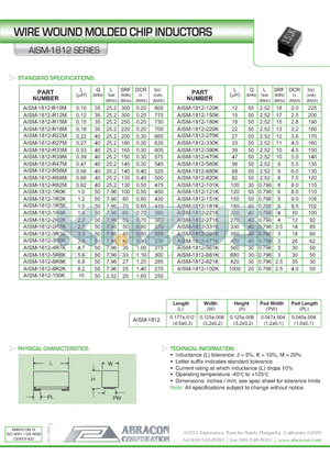 AISM-1812-150K datasheet - WIRE WOUND MOLDED CHIP INDUCTORS