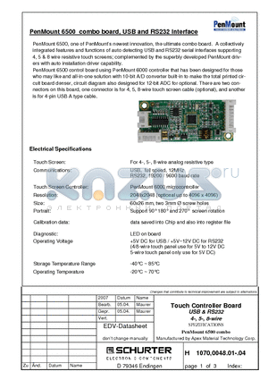 1070.0048.03 datasheet - Touch Controller Board USB & RS232