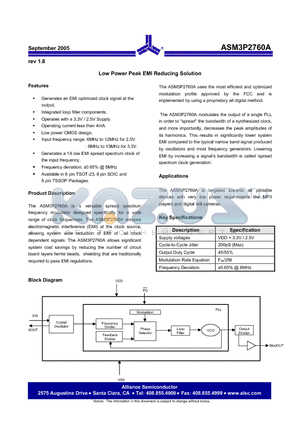 ASM3I2760AF-08ST datasheet - Low Power Peak EMI Reducing Solution