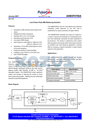 ASM3I2760AF-08TR datasheet - Low Power Peak EMI Reducing Solution