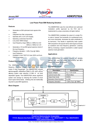 ASM3I2762AF-08TR datasheet - Low Power Peak EMI Reducing Solution