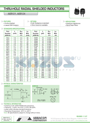 AISR-04 datasheet - THRU-HOLE RADIAL SHIELDED INDUCTORS