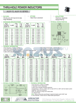 AIUR-16 datasheet - THRU-HOLE POWER INDUCTORS