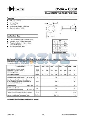 C50B datasheet - 50A AUTOMOTIVER RECTIFIER CELL