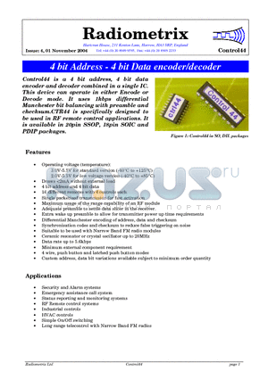 CTR44H-000-SO datasheet - 4 bit Address - 4 bit Data encoder/decoder