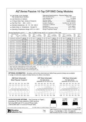 AIZ-105 datasheet - AIZ Series Passive 10-Tap DIP/SMD Delay Modules