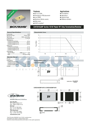 CHF2010CNP101LW datasheet - Series 10 W Power RF Chip Termination/Resistor