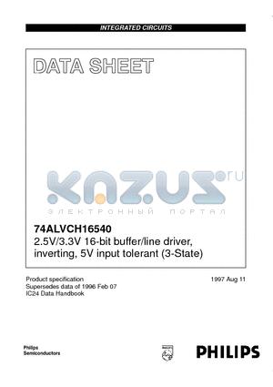 74ALVCH16540 datasheet - 2.5V/3.3V 16-bit buffer/line driver, inverting, 5V input tolerant 3-State