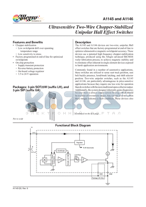 A1145EUATI-T datasheet - Ultrasensitive Two-Wire Chopper-Stabilized Unipolar Hall Effect Switches