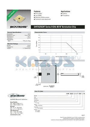 CHF2525CNT500LW datasheet - 9 GHz 40 W Termination Chip