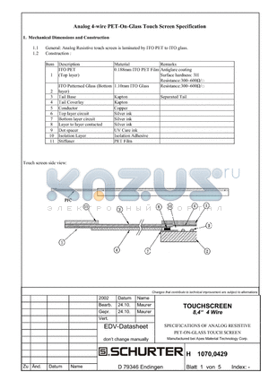 10700429 datasheet - TOUCHSCREEN