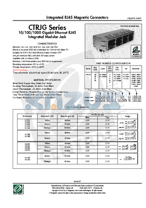 CTRJG26D1N1001A datasheet - Integrated RJ45 Magnetic Connectors