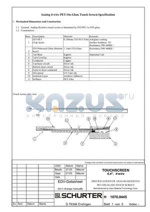 10700445 datasheet - TOUCHSCREEN