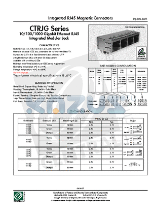 CTRJG26D2GN1003A datasheet - Integrated RJ45 Magnetic Connectors