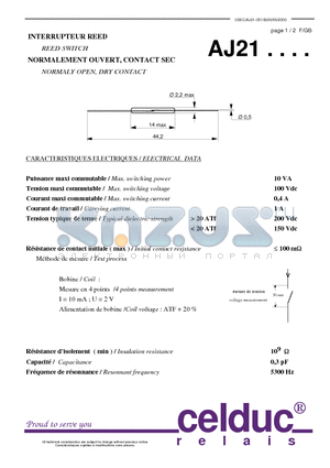 AJ211535 datasheet - REED SWITCH NORMALY OPEN, DRY CONTACT