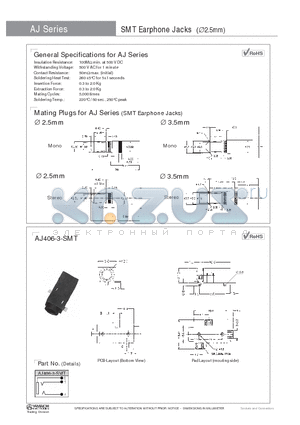 AJ330-4T-SMT datasheet - SMT Earphone Jacks (∅2.5mm)