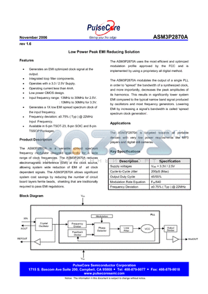 ASM3I2870AF-08TR datasheet - Low Power Peak EMI Reducing Solution