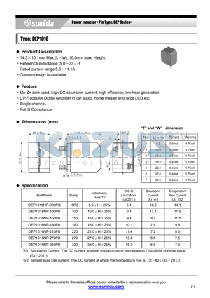 DEP1016 datasheet - Power Inductor< Pin Type: DEP Series>