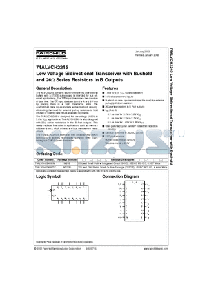 74ALVCH2245WM datasheet - Low Voltage Bidirectional Transceiver with Bushold and 26 Series Resistors in B Outputs