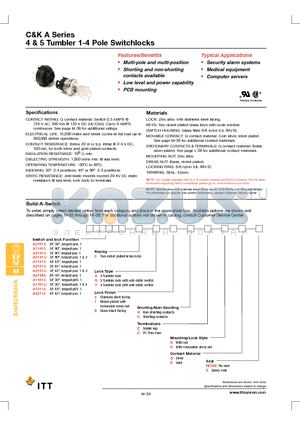 A115132G2SZNBE datasheet - 4 & 5 Tumbler 1-4 Pole Switchlocks