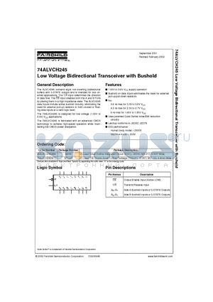 74ALVCH245MTCX datasheet - Low Voltage Bidirectional Transceiver with Bushold