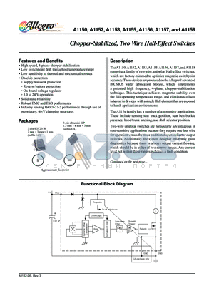 A1152 datasheet - Chopper-Stabilized, Two Wire Hall-Effect Switches