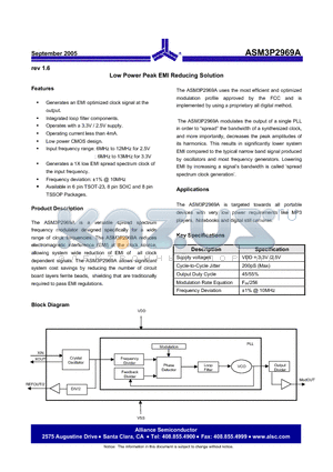 ASM3I2969AG-08SR datasheet - Low Power Peak EMI Reducing Solution