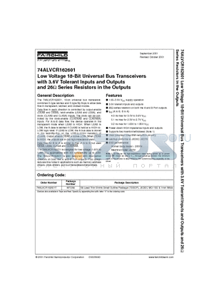 74ALVCR162601 datasheet - Low Voltage 18-Bit Universal Bus Transceivers with 3.6V Tolerant Inputs and Outputs and 26 Series Resistors in the Outputs