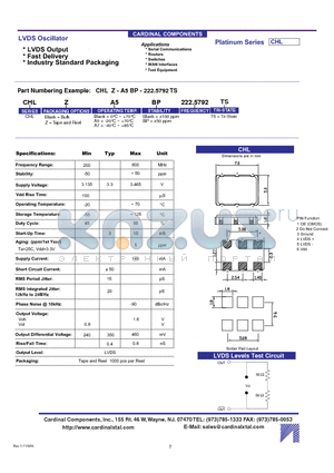 CHL-222.5792TS datasheet - LVDS Oscillator LVDS Output