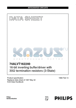 74ALVT162240 datasheet - 16-bit inverting buffer/driver with 30ohm termination resistors (3-State)