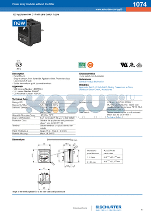 1074-H-ABCN-D-EGOP datasheet - IEC Appliance Inlet C14 with Line Switch 1-pole